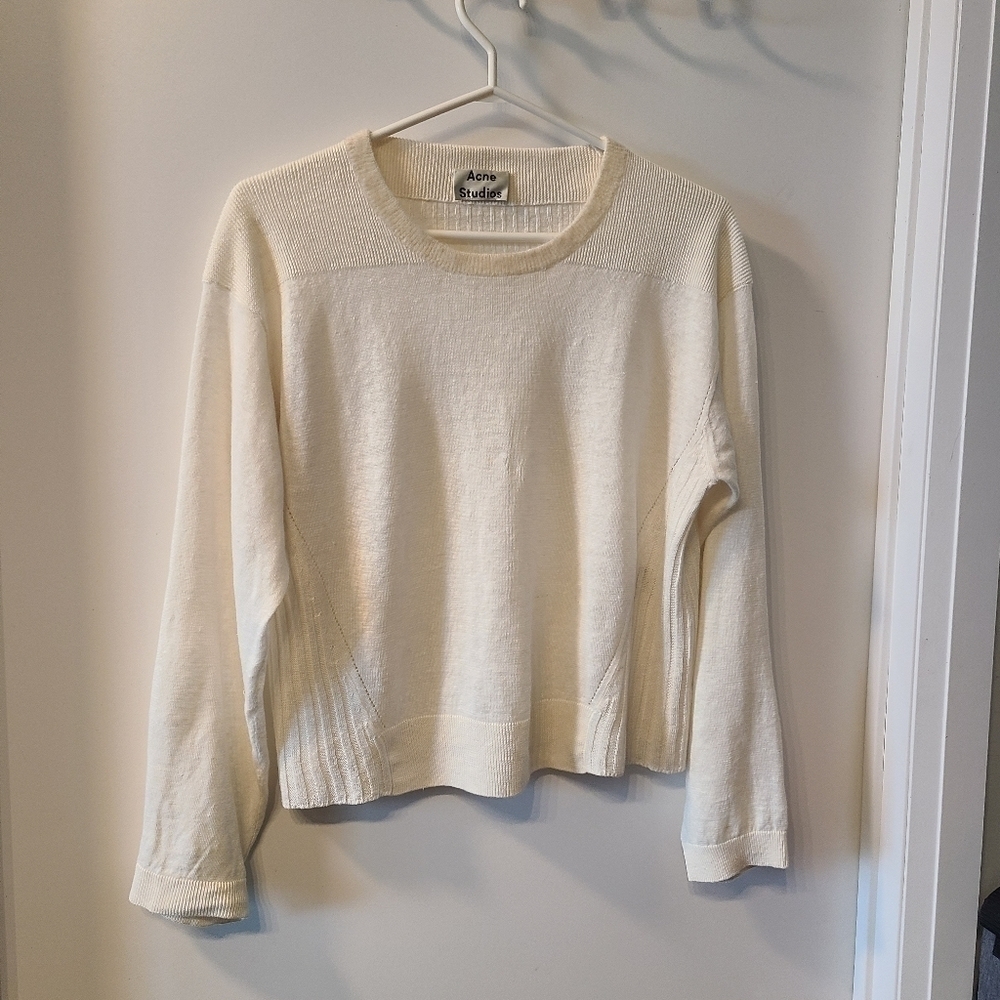 Acne Studios Phira Linen 100% linen sweater in WHITE - Picture 3 of 12